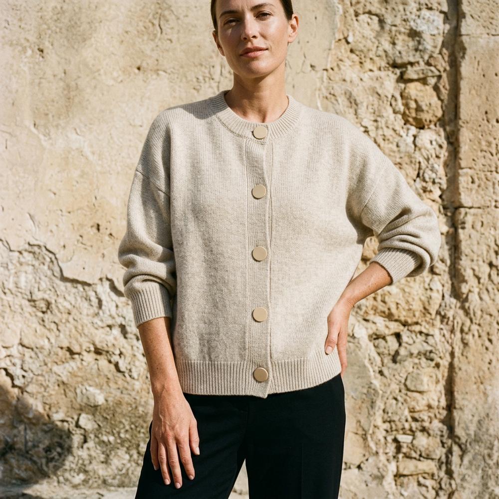 Yosel | Großgeknöpfter Gerippter Cardigan