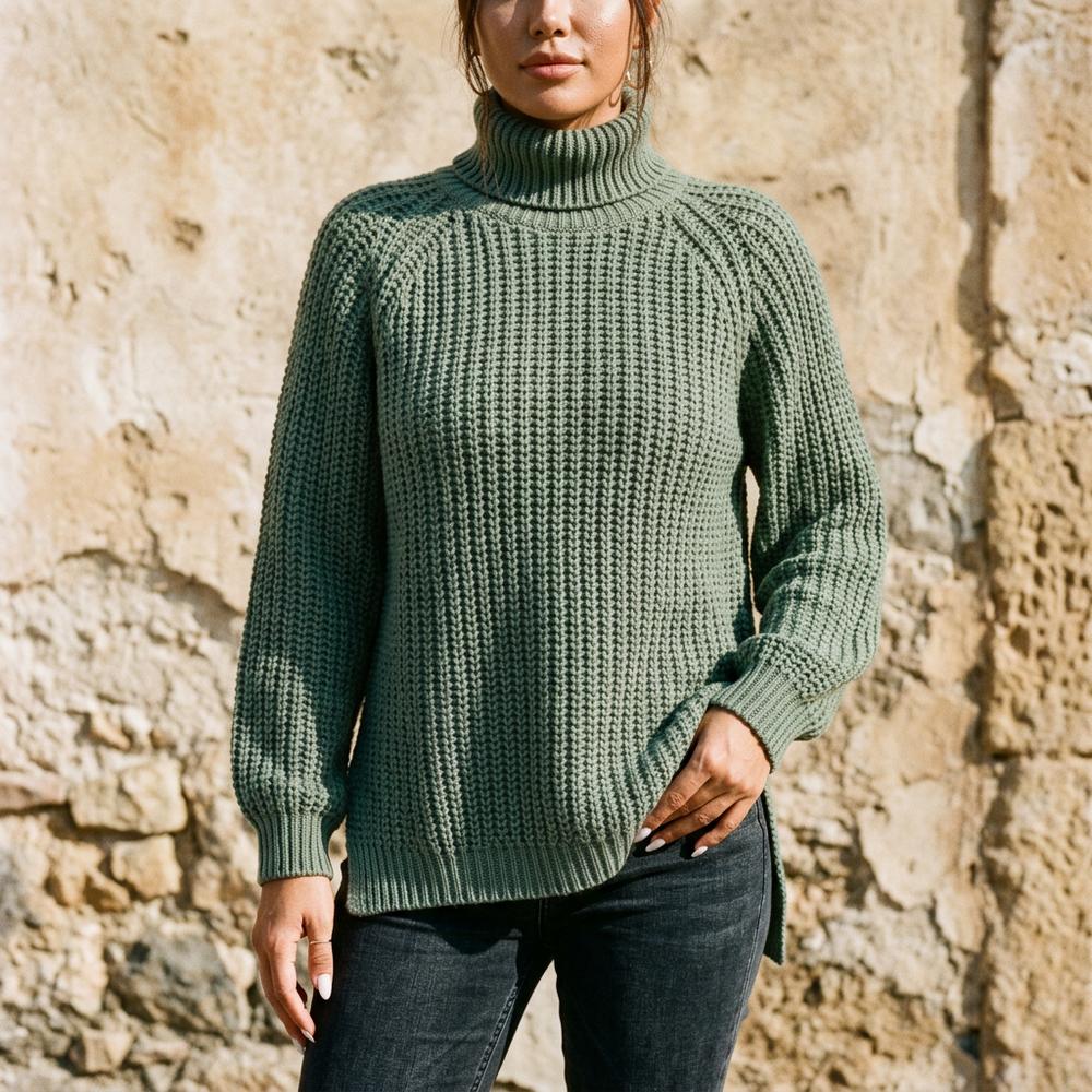 Rosol | Seitlich Geschlitzter Grobstrick Rollkragenpullover