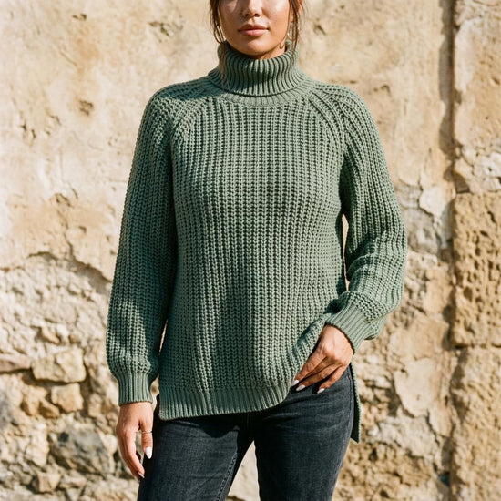Rosol | Seitlich Geschlitzter Grobstrick Rollkragenpullover