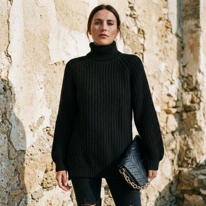 Rosol | Seitlich Geschlitzter Grobstrick Rollkragenpullover