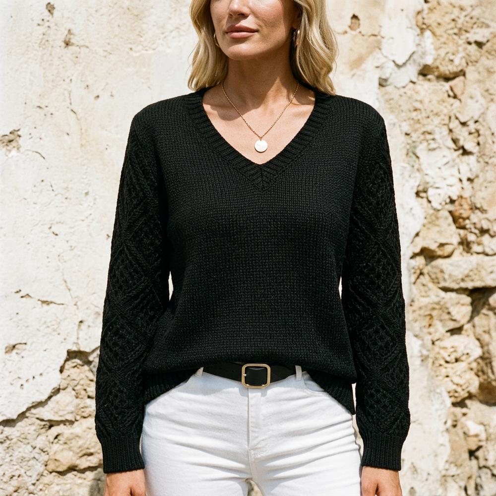 Semel | Ajourgestrickter V-förmiger Pullover