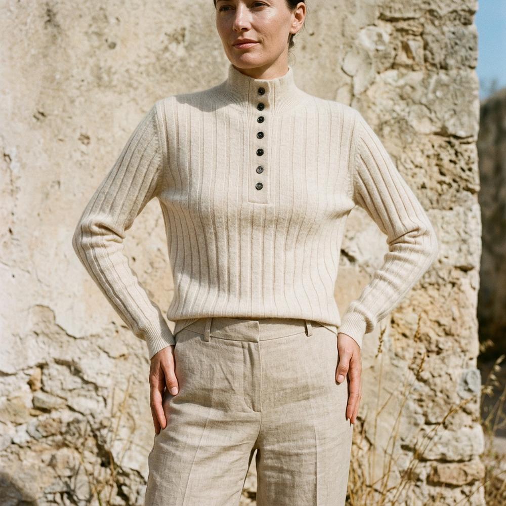 Lomon | Gerippter Geknöpfter Pullover