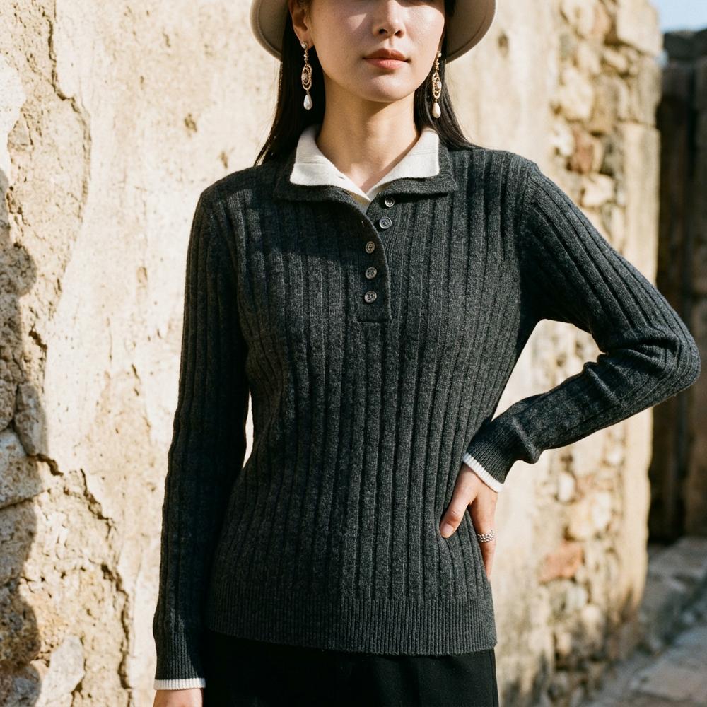 Lomon | Gerippter Geknöpfter Pullover