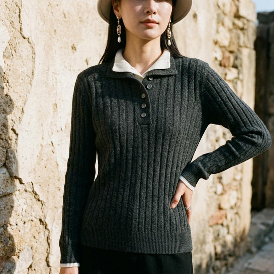 Lomon | Gerippter Geknöpfter Pullover