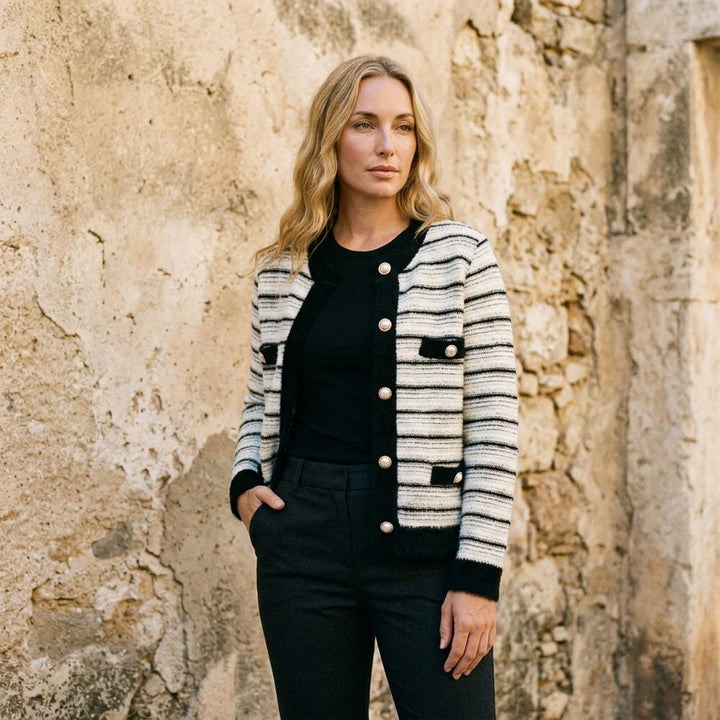 Midan | Gestreift Geknöpft Strickjacke