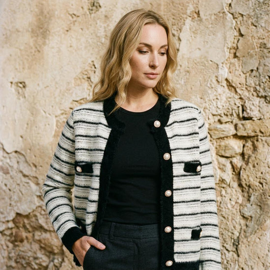 Midan | Gestreift Geknöpft Strickjacke