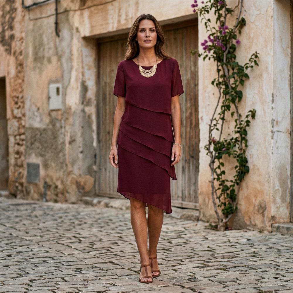 Lesan | Gestuftes Kurzärmliges Kleid