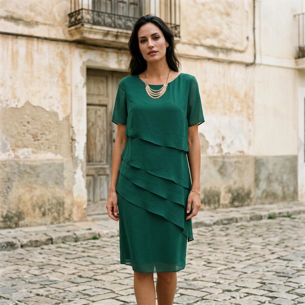 Lesan | Gestuftes Kurzärmliges Kleid