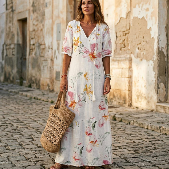 Misin | Geblümtes Halblangärmliges Kleid
