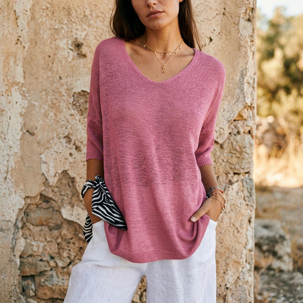 Selin | Melierter V-ausgeschnittener Pullover