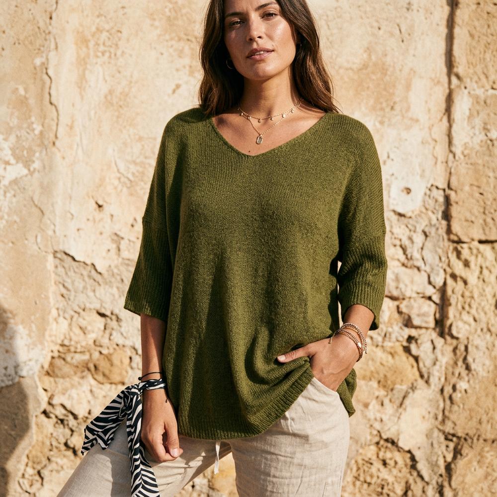 Selin | Melierter V-ausgeschnittener Pullover