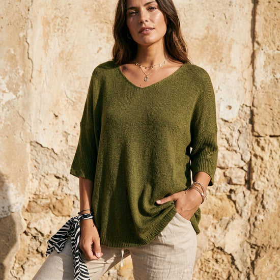 Selin | Melierter V-ausgeschnittener Pullover
