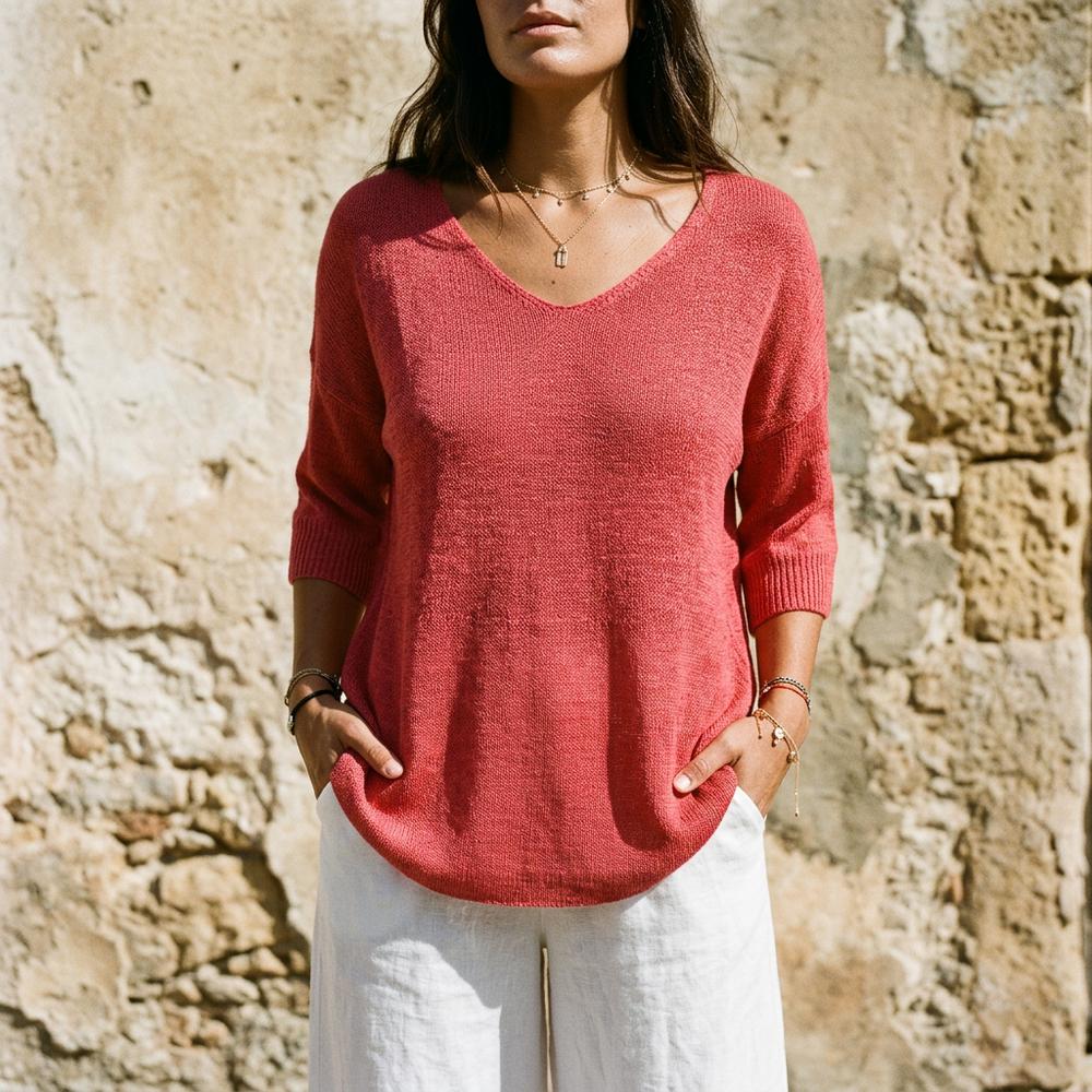 Selin | Melierter V-ausgeschnittener Pullover