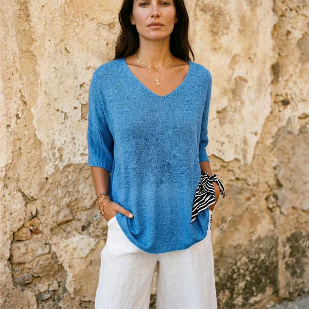 Selin | Melierter V-ausgeschnittener Pullover