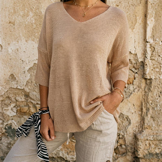 Selin | Melierter V-ausgeschnittener Pullover