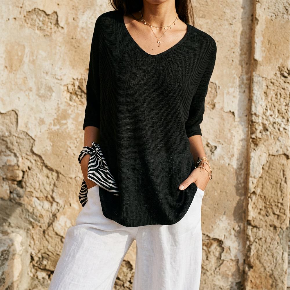 Selin | Melierter V-ausgeschnittener Pullover