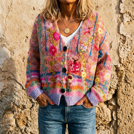 Yozan | Bestickte Grobgestrickte Strickjacke