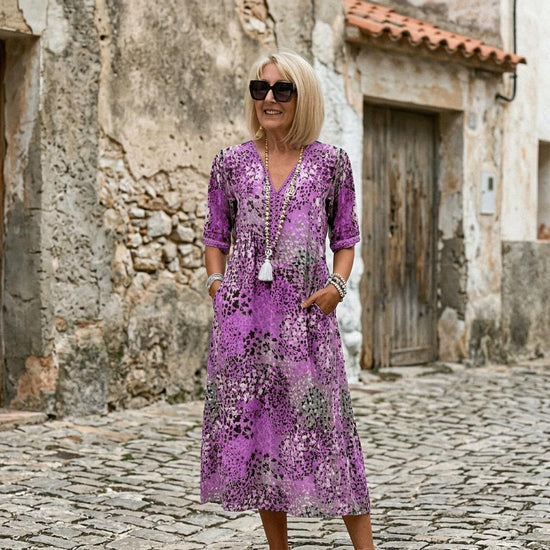 Vilom | Gemustertes Kurzärmliges Kleid