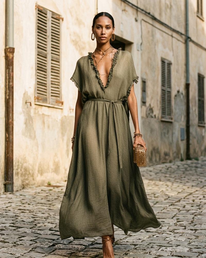 Macys Wear - Kavel | Gerüschtes Kurzärmliges Kleid Damen