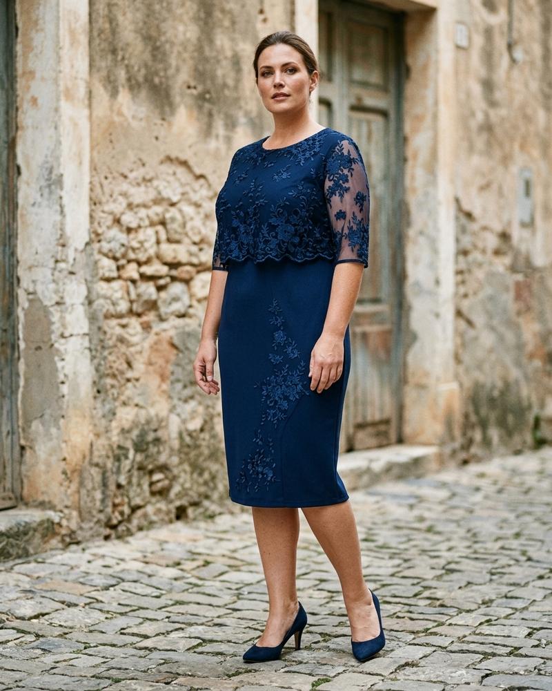 Macys Wear - Dasan | Bestickt Dreiviertelärmlig Kleid Damen