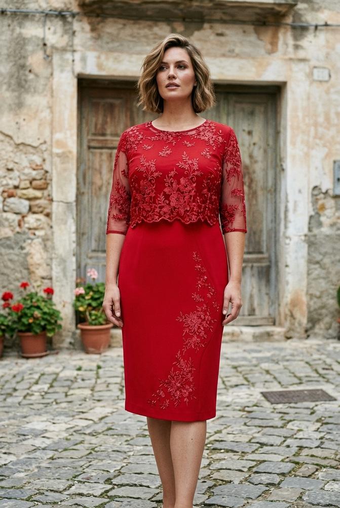 Macys Wear - Dasan | Bestickt Dreiviertelärmlig Kleid Damen