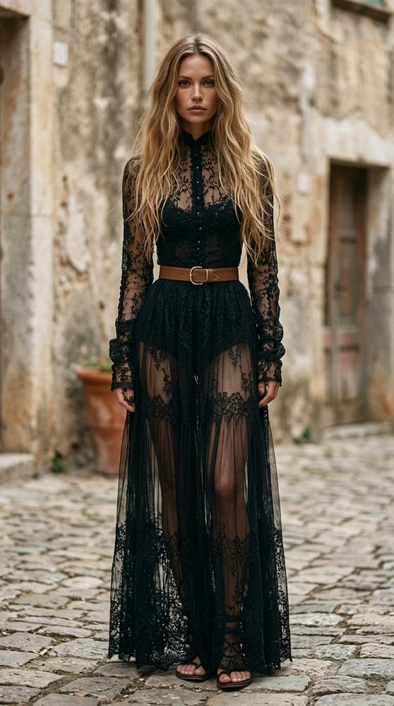 Macys Wear - Davin | Langärmliges Transparentes Kleid Damen