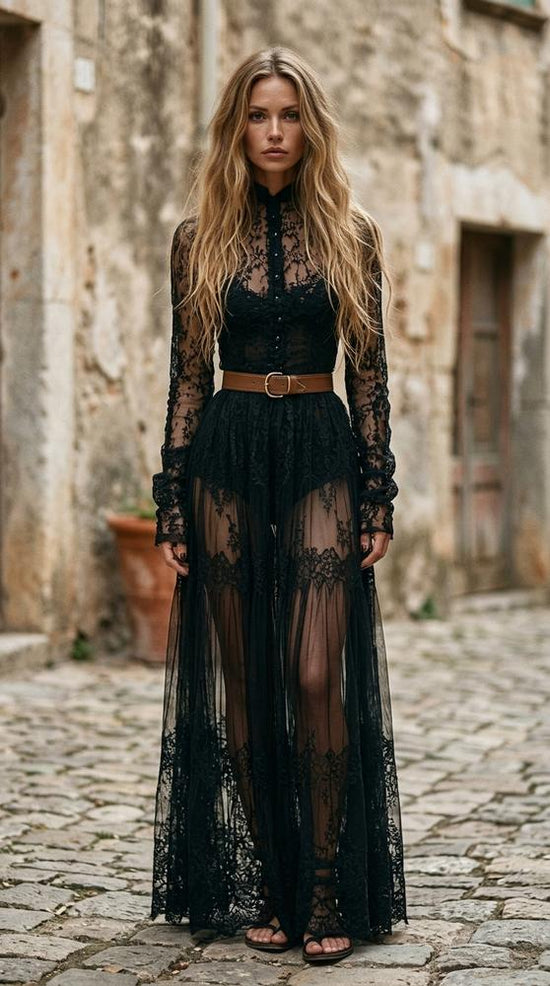 Macys Wear - Davin | Langärmliges Transparentes Kleid Damen