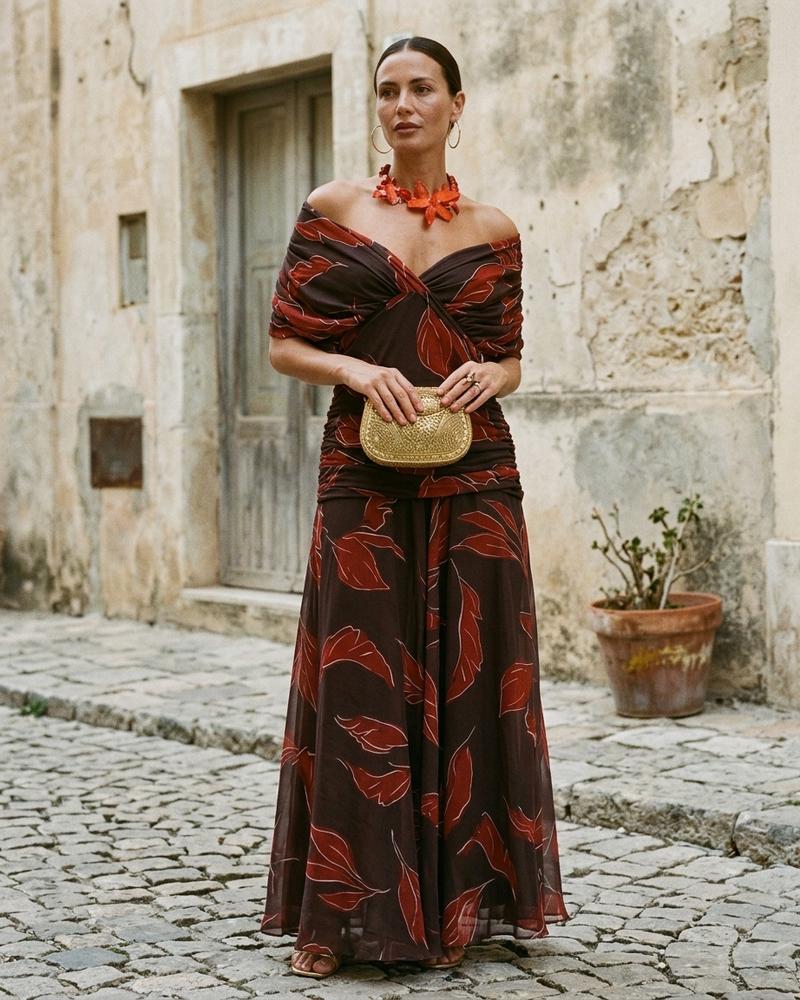 Macys Wear - Noren | Schulterfreies Gemustertes Kleid Damen