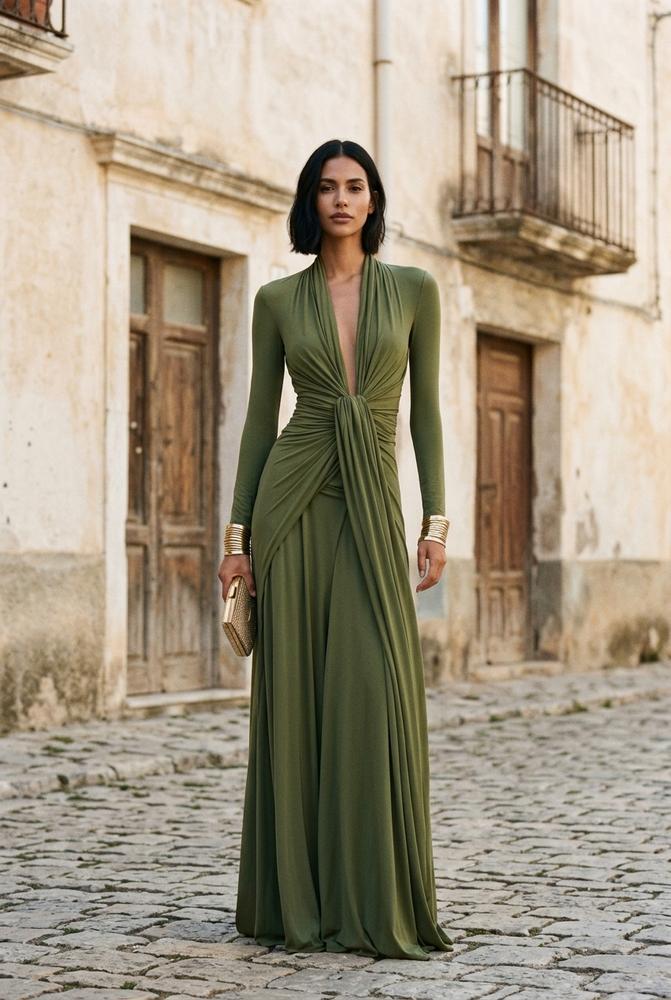Macys Wear - Samon | Langärmliges Drapiertes Kleid Damen