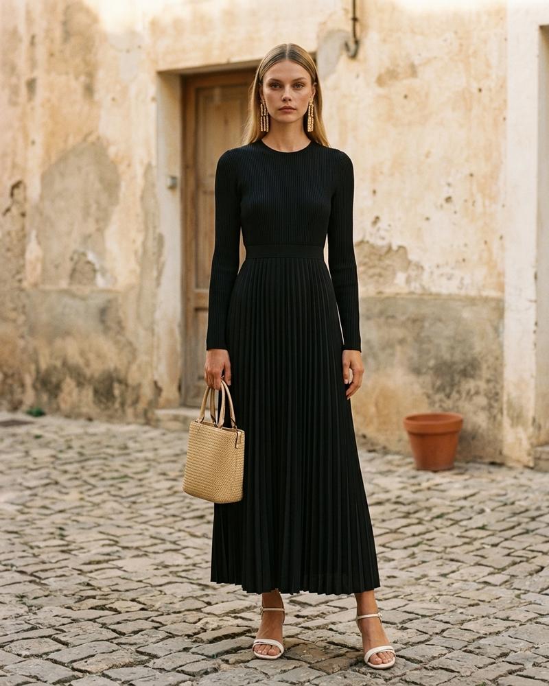 Macys Wear - Zesan | Langärmlig Plissiert Kleid Damen
