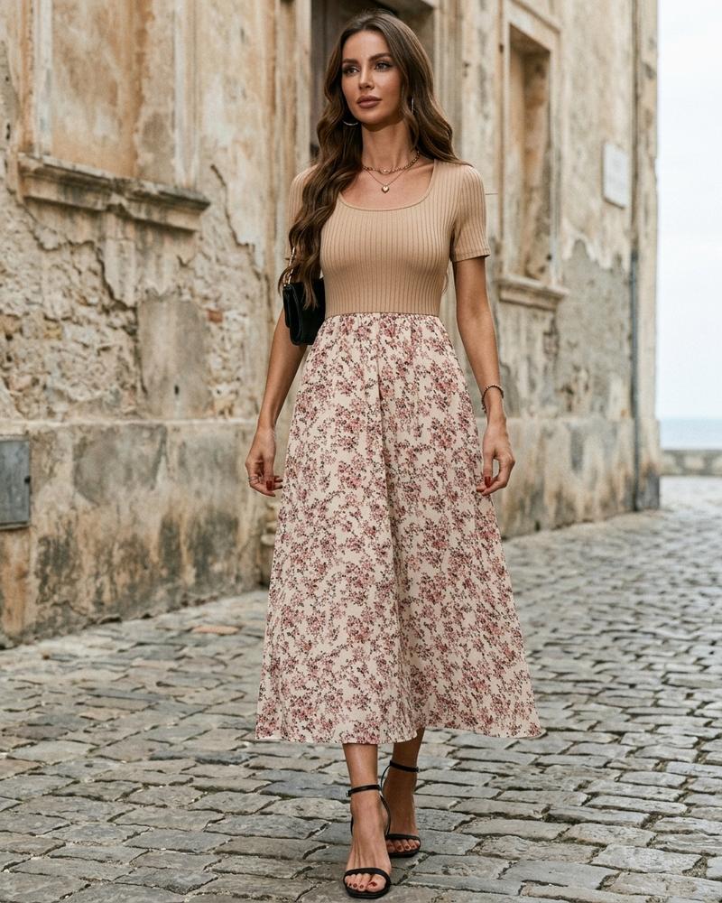 Macys Wear - Nelan | Geripptes Geblümtes Kleid Damen