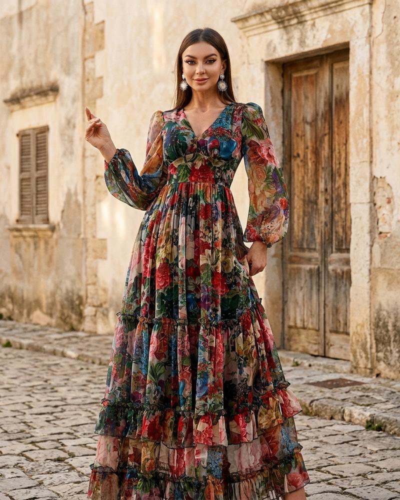 Macys Wear - Valar | Geblümt Gestuft Kleid Damen