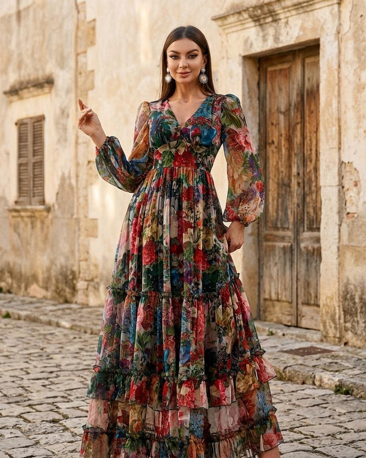 Macys Wear - Valar | Geblümt Gestuft Kleid Damen