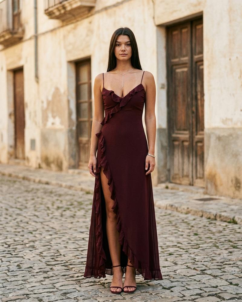 Macys Wear - Satal | Glänzend Gerüscht Kleid Damen