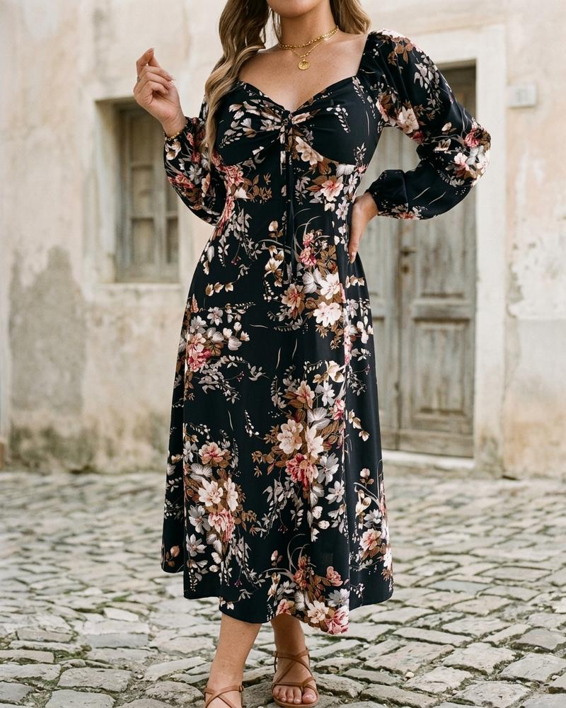 Macys Wear - Vator | Geblümtes Langärmliges Kleid Damen