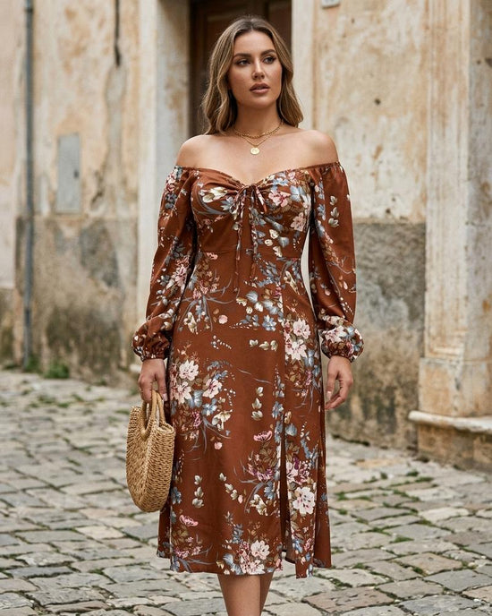 Macys Wear - Vator | Geblümtes Langärmliges Kleid Damen