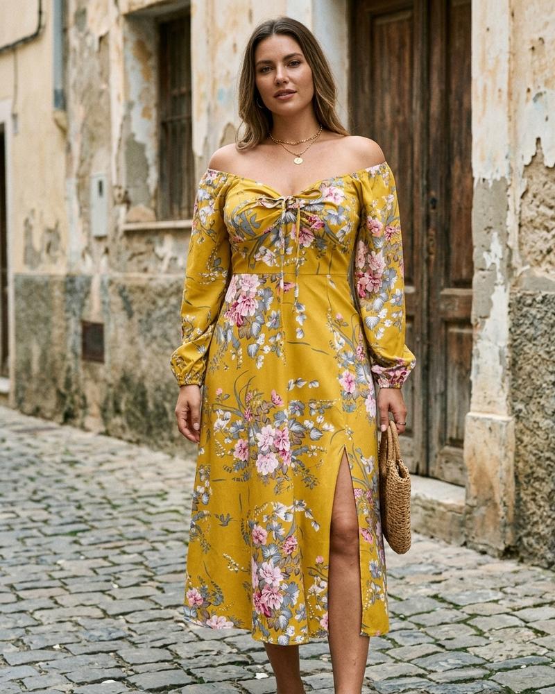 Macys Wear - Vator | Geblümtes Langärmliges Kleid Damen