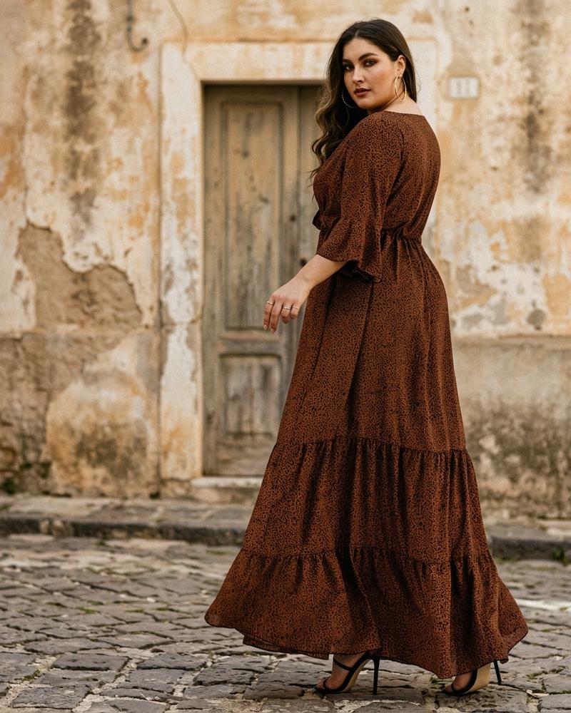 Macys Wear - Yosin | Gemustertes Gestuftes Kleid Damen