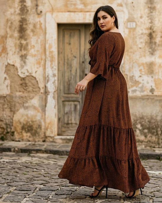 Macys Wear - Yosin | Gemustertes Gestuftes Kleid Damen