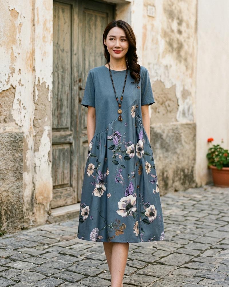 Macys Wear - Yolin | Asymmetrisch Geblümt Kleid Damen