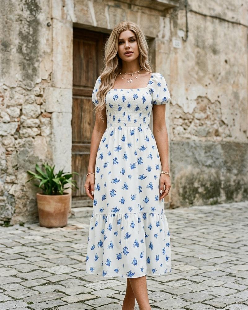 Macys Wear - Alren | Geblümt Kurzärmlig Kleid Damen