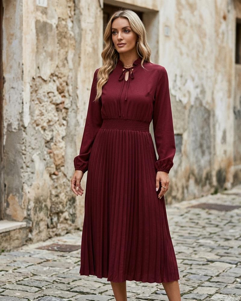 Macys Wear - Kamon | Plissiertes Langärmliges Kleid Damen