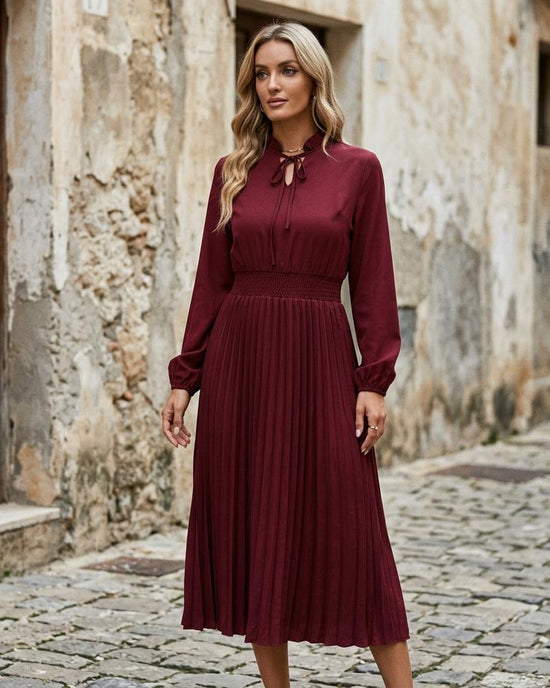 Macys Wear - Kamon | Plissiertes Langärmliges Kleid Damen