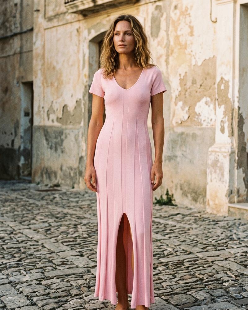 Macys Wear - Mitor | Kurzärmliges Geripptes Kleid Damen