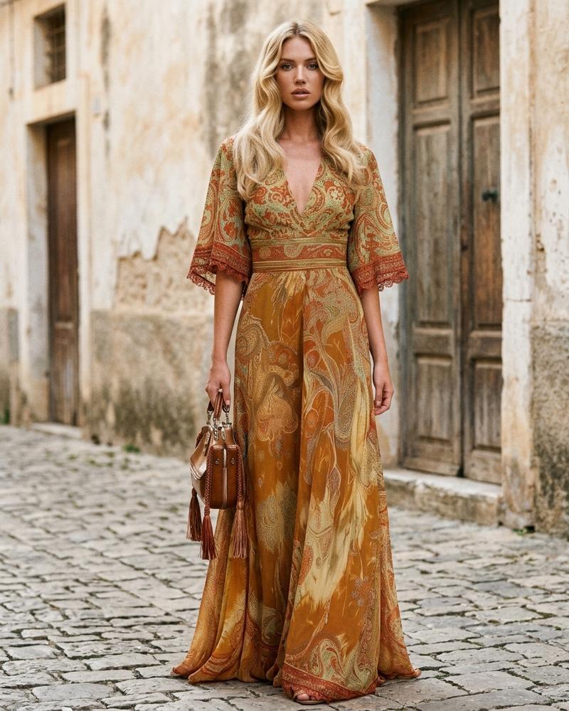 Macys Wear - Nevel | Gemustert Bodenlang Kleid Damen