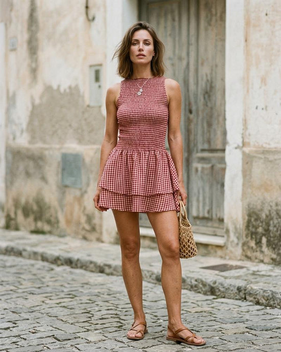 Macys Wear - Veren | Gesmokt Kariert Kleid Damen
