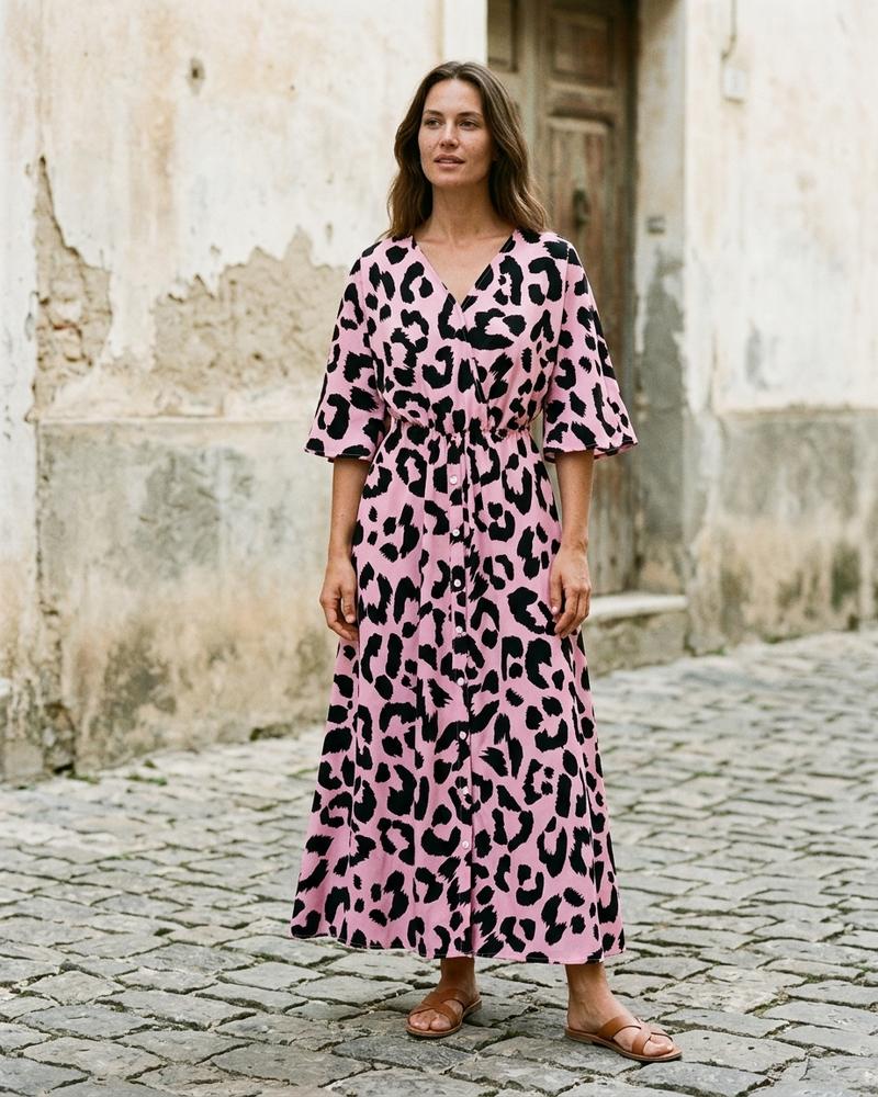 Macys Wear - Nirev | Durchgeknöpftes Animalprint Kleid Damen