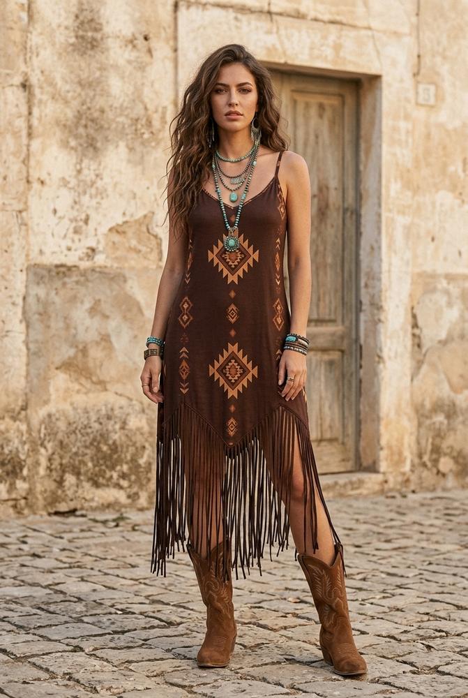 Macys Wear - Masol | Gefranst Gemustert Kleid Damen