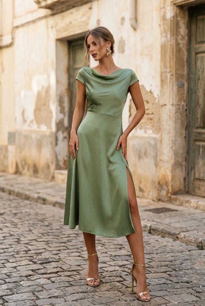 Macys Wear - Masen | Glänzend Geschlitzt Kleid Damen