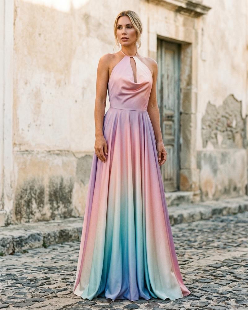 Macys Wear - Nisil | Bodenlanges Farbverlaufendes Kleid Damen
